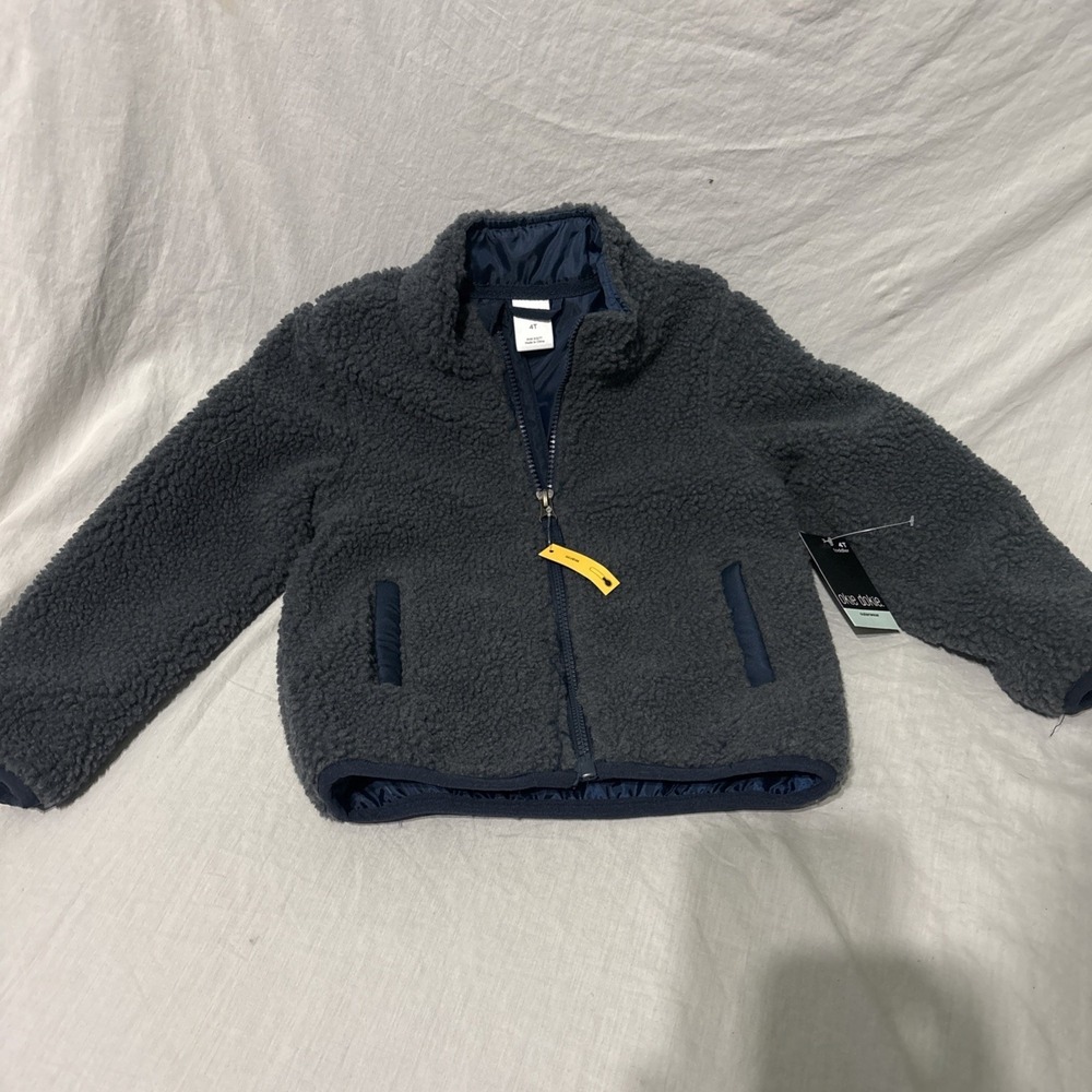 Okie Dokie Boys Fleece Jacket Gray & Blue 4T‎ Toddler Zipper Lightweight